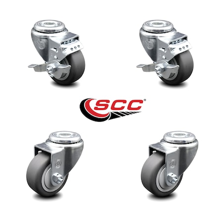 Service Caster 3 Inch Thermoplastic Rubber Wheel Swivel Bolt Hole Caster Set with 2 Brake SCC SCC-BH20S314-TPRB-2-TLB-2